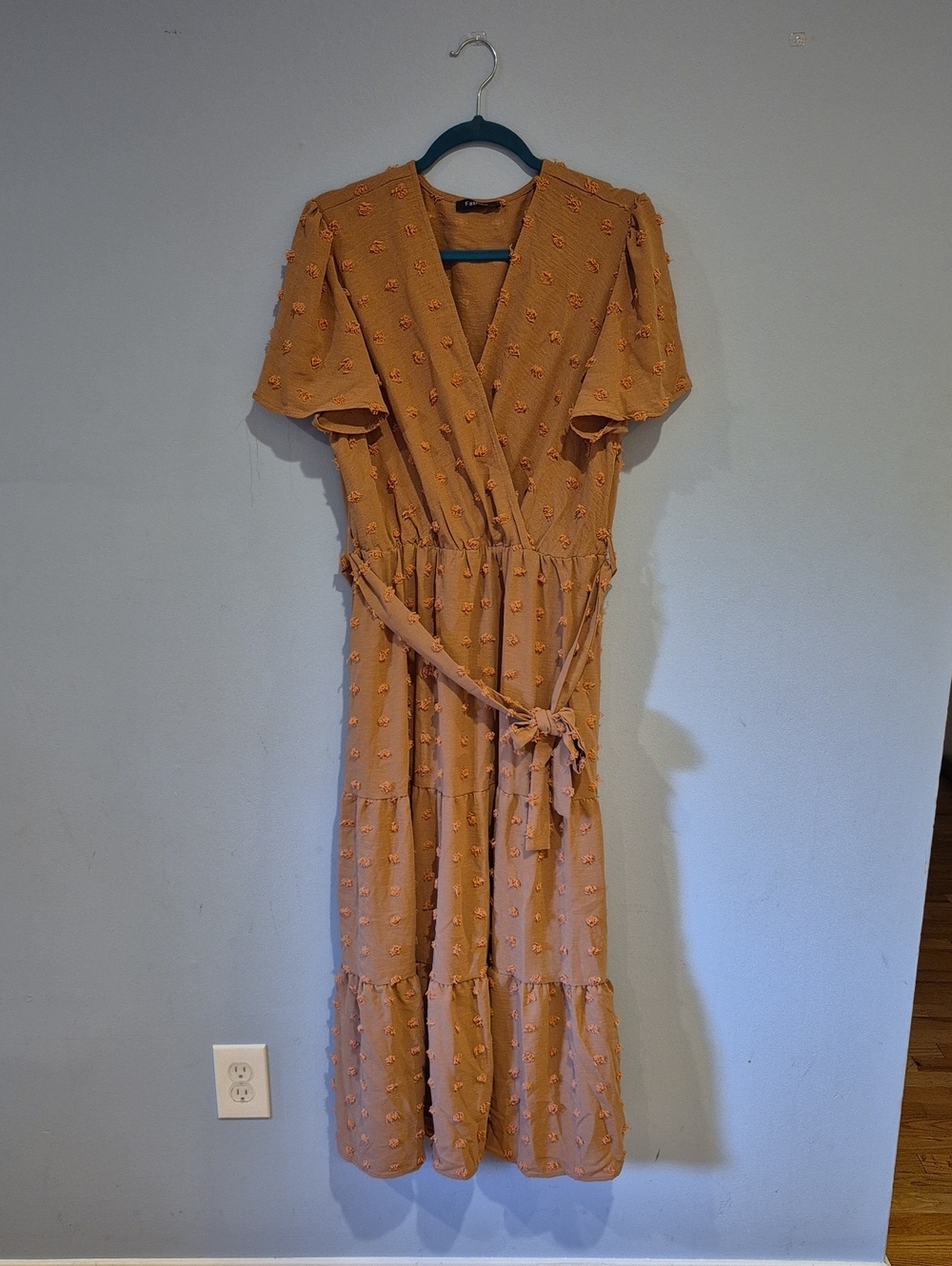 Women’s Mustard Textured Wrap Midi Dress